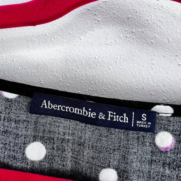 Abercrombie & Fitch Polka Dot Crop Top S Black Smocked V Neck Long Sleeve Blouse - Picture 6 of 7